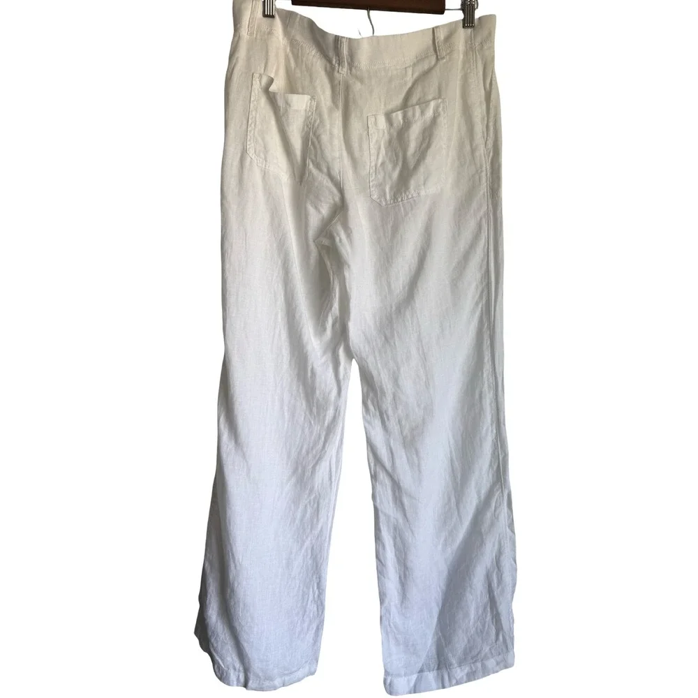 Banana Republic White 100% Linen Wide Leg Pants Womens 8 Casual Beach Trousers